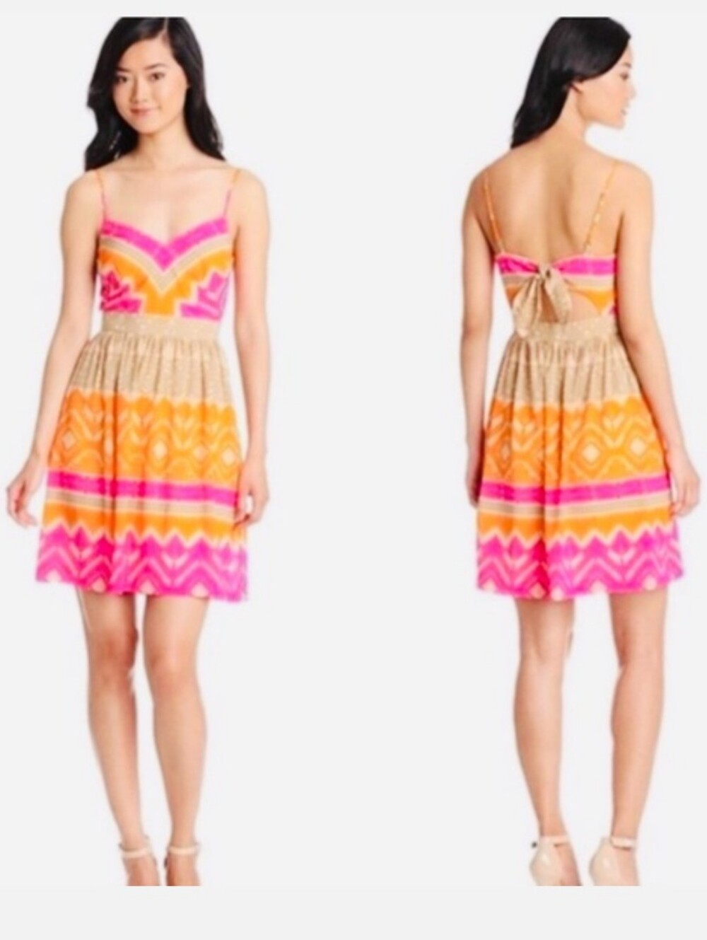 Trina Turk Pink, Orange & Cream Striped Sundress